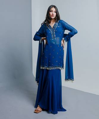 Sheer blue shrara set 2