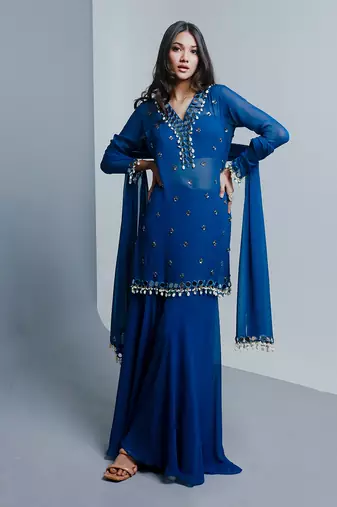 Sheer blue shrara set