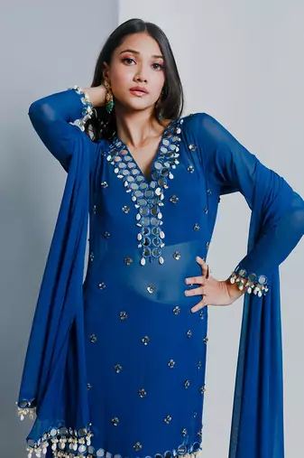 Sheer blue shrara set