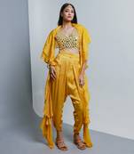 Yellow embroidered dhoti set