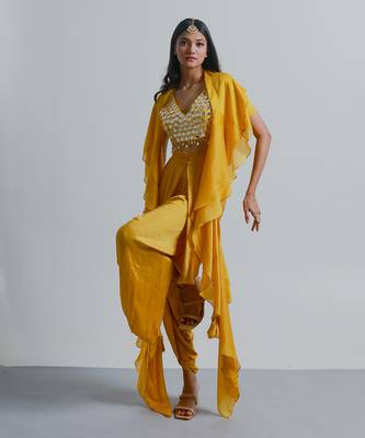 Yellow embroidered dhoti set 2