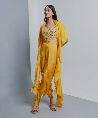 Yellow embroidered dhoti set 3