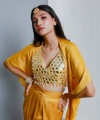 Yellow embroidered dhoti set 4