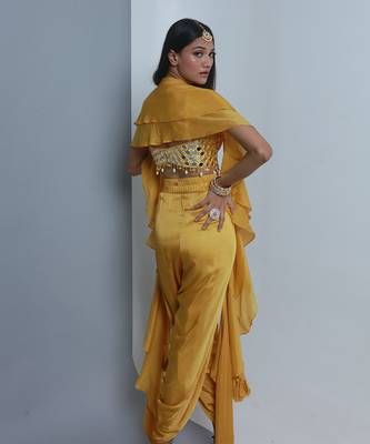 Yellow embroidered dhoti set 5