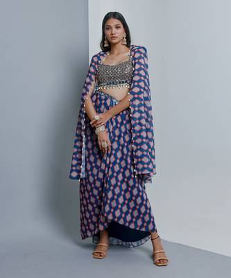 Denim blue cape and skirt set 1