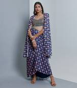 Denim blue cape and skirt set