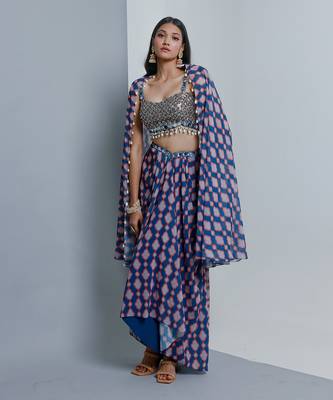 Denim blue cape and skirt set 2