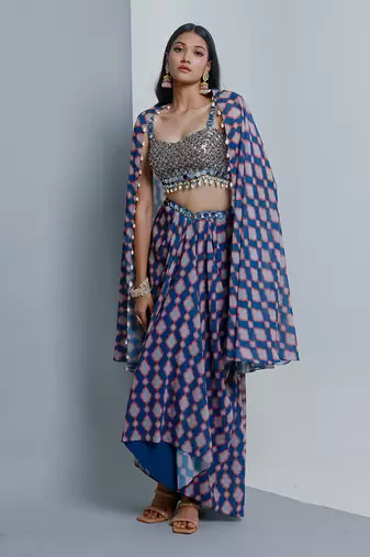 Denim blue cape and skirt set