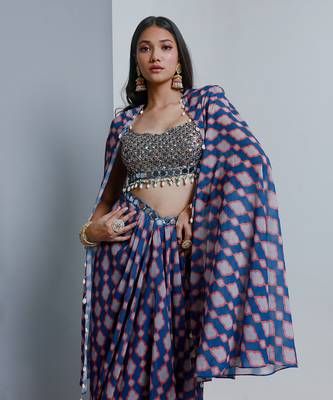 Denim blue cape and skirt set 3