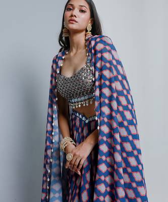Denim blue cape and skirt set 4