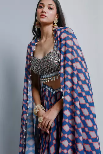 Denim blue cape and skirt set