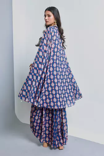 Denim blue cape and skirt set