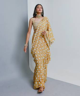 Yellow ruffle saree 1