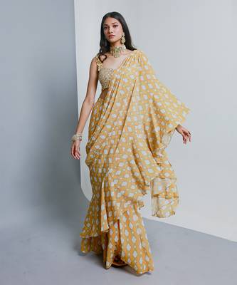 Yellow ruffle saree 2