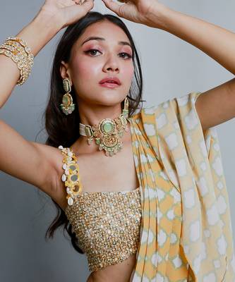 Yellow ruffle saree 3