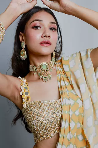 Yellow ruffle saree