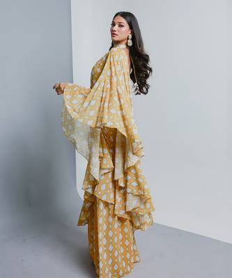 Yellow ruffle saree 4