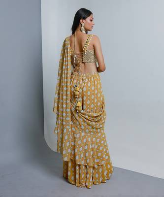 Yellow ruffle saree 5