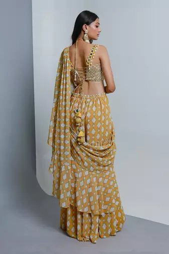 Yellow ruffle saree