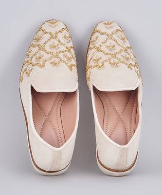 Off white embroidered slip on loafers 1