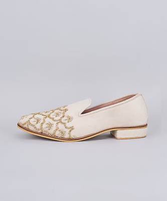 Off white embroidered slip on loafers 2