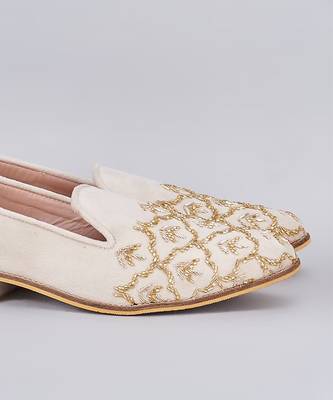 Off white embroidered slip on loafers 3