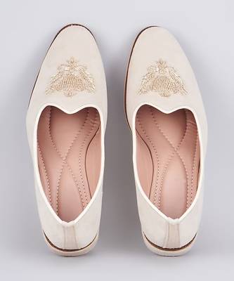 Off white embroidered suede slip on juttis 1