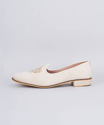 Off white embroidered suede slip on juttis 2