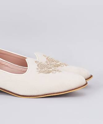 Off white embroidered suede slip on juttis 3