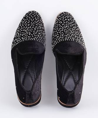 Black embroidered suede slip on loafers 1