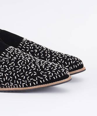 Black embroidered suede slip on loafers 3