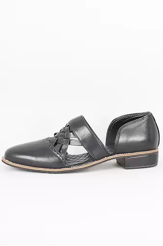Black leather slip on mules