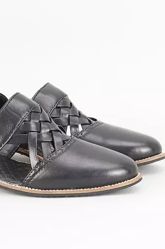 Black leather slip on mules
