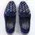 Royal blue embroidered suede slip on loafers