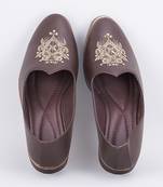 Charcoal grey embroidered leather slip on juttis