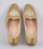 Olive green embroidered suede slip on juttis