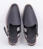 Black leather slip on mules