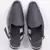 Black leather slip on mules