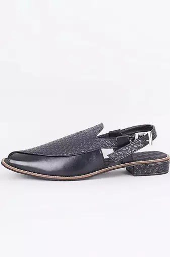 Black leather slip on mules