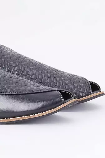 Black leather slip on mules