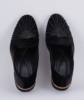 Black embroidered suede slip on loafers 1