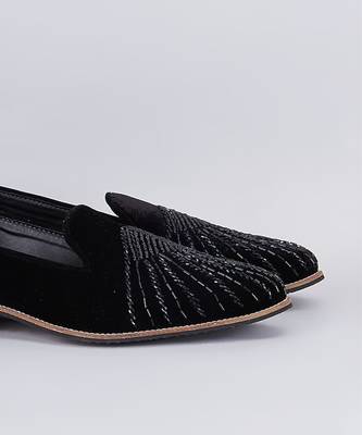 Black embroidered suede slip on loafers 3