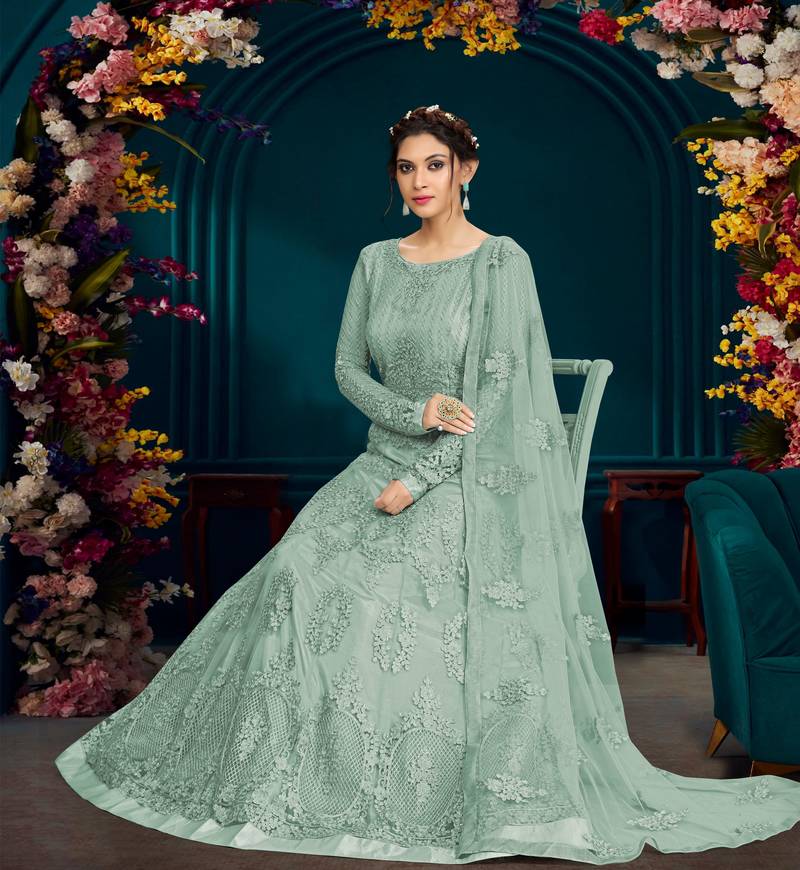 Sky Blue Net Embrodered Anarkali SalwarKameez with Dupatta 