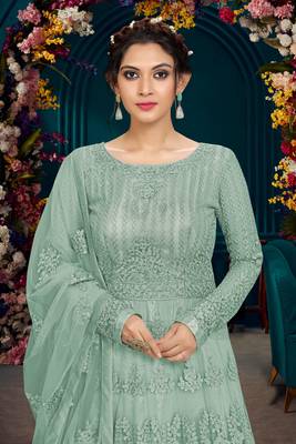 Sky Blue Net Embrodered Anarkali SalwarKameez with Dupatta  8