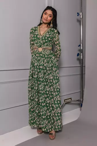 Green cut out anarkali