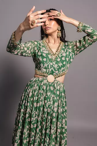 Green cut out anarkali