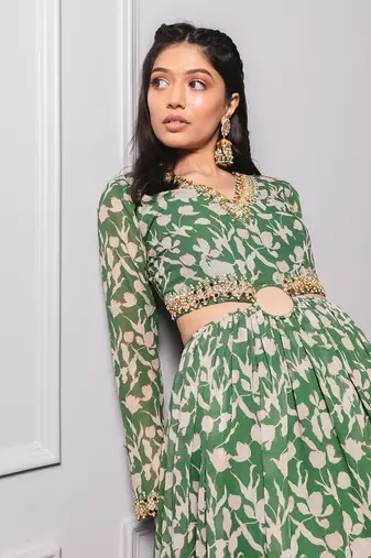 Green cut out anarkali