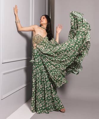 Green sharara cape set 2