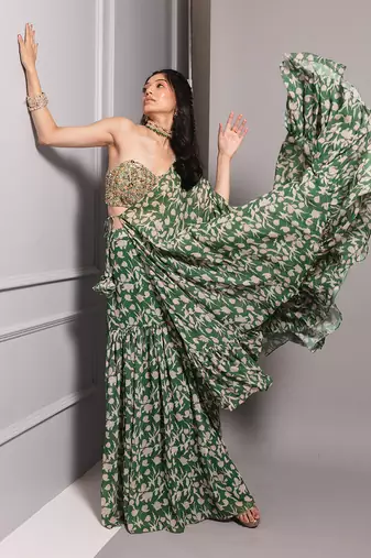 Green sharara cape set