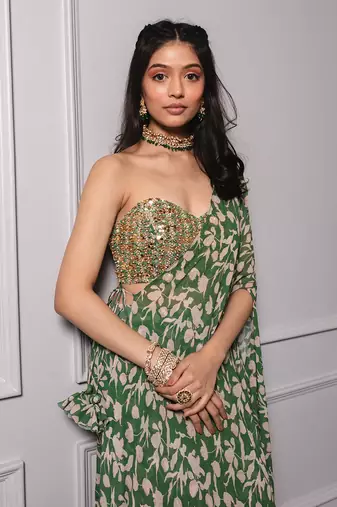 Green sharara cape set